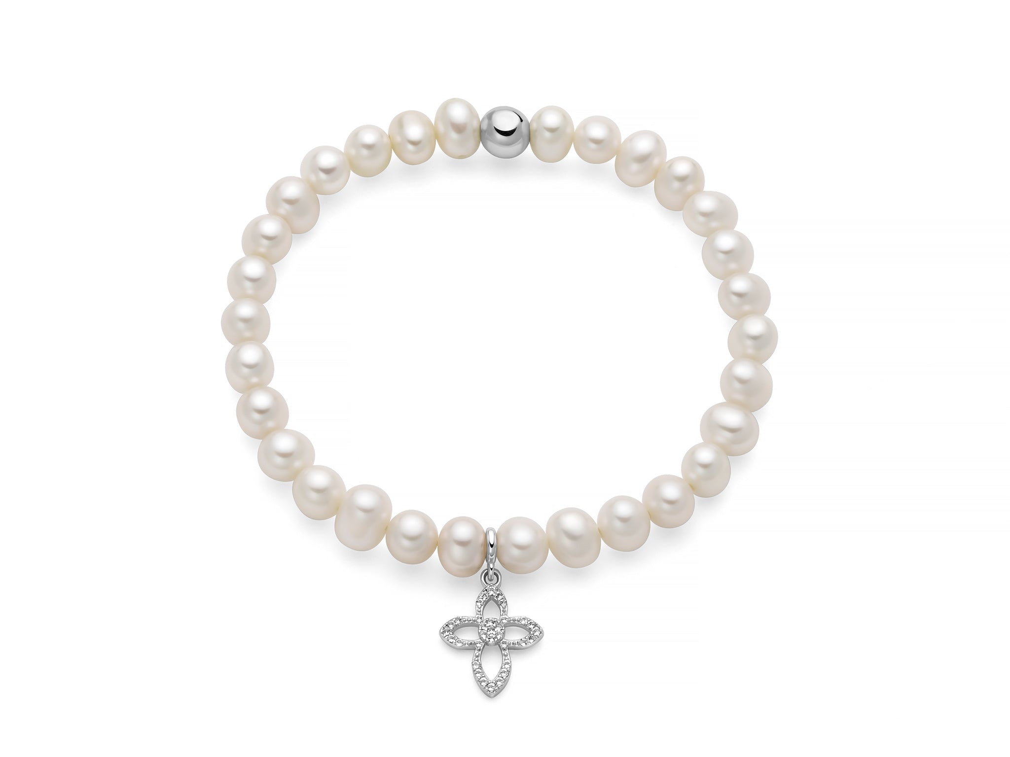 MILUNA | Bracciale di perle Oriente con elastico e dettaglio croce in argento | PBR3693