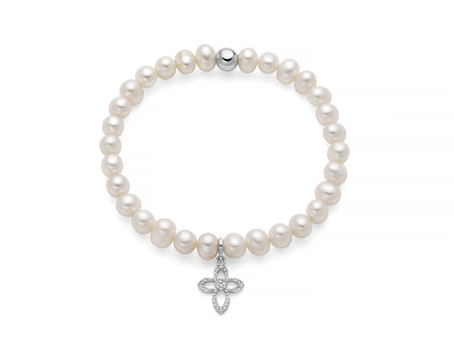 MILUNA | Bracciale di perle Oriente con elastico e dettaglio croce in argento | PBR3693