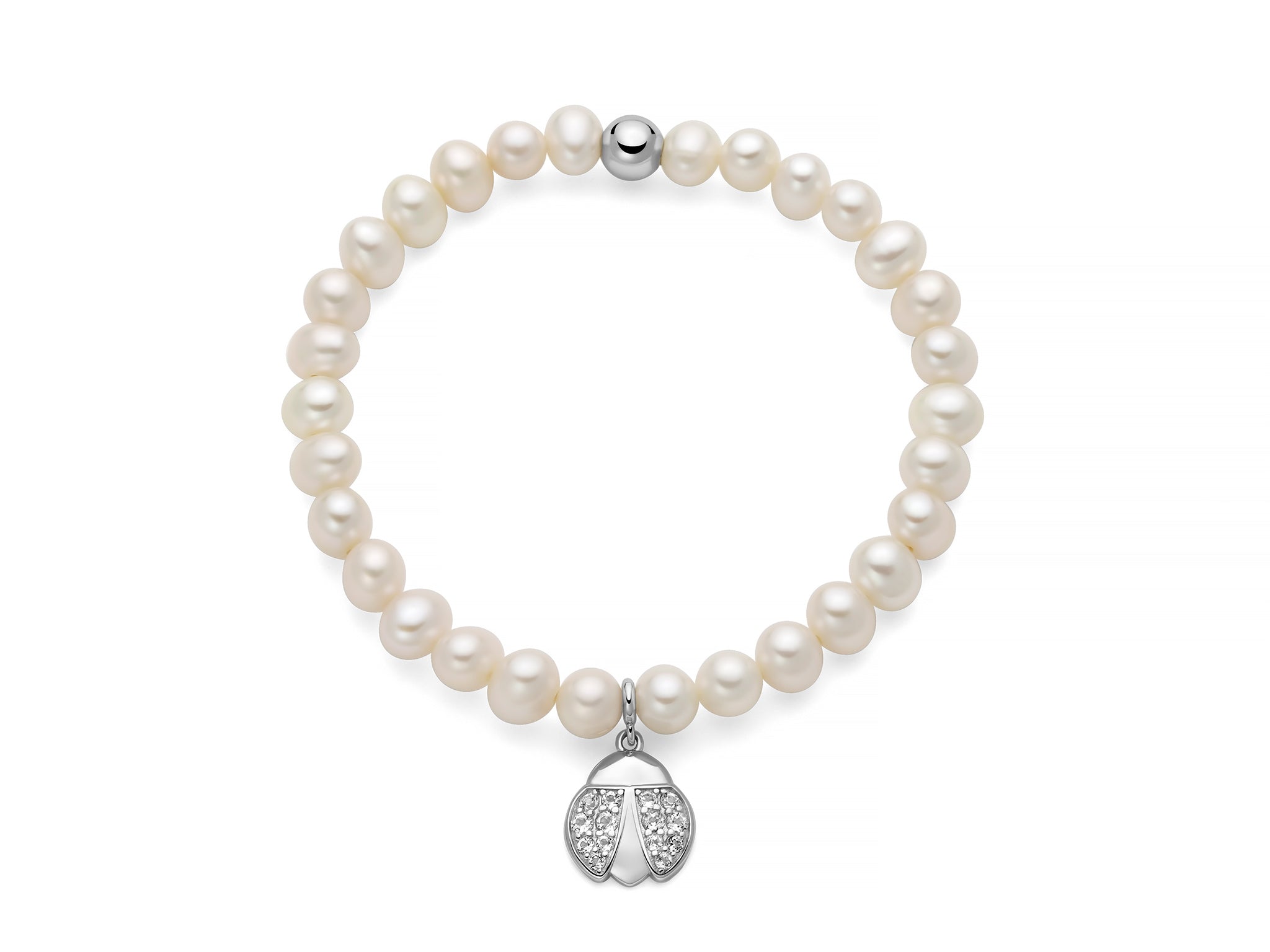 MILUNA | Bracciale di perle Oriente con elastico e dettaglio coccinella in argento | PBR3704