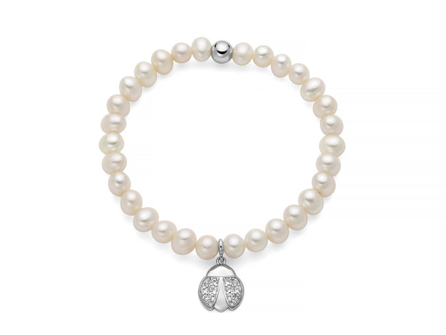 MILUNA | Bracciale di perle Oriente con elastico e dettaglio coccinella in argento | PBR3704