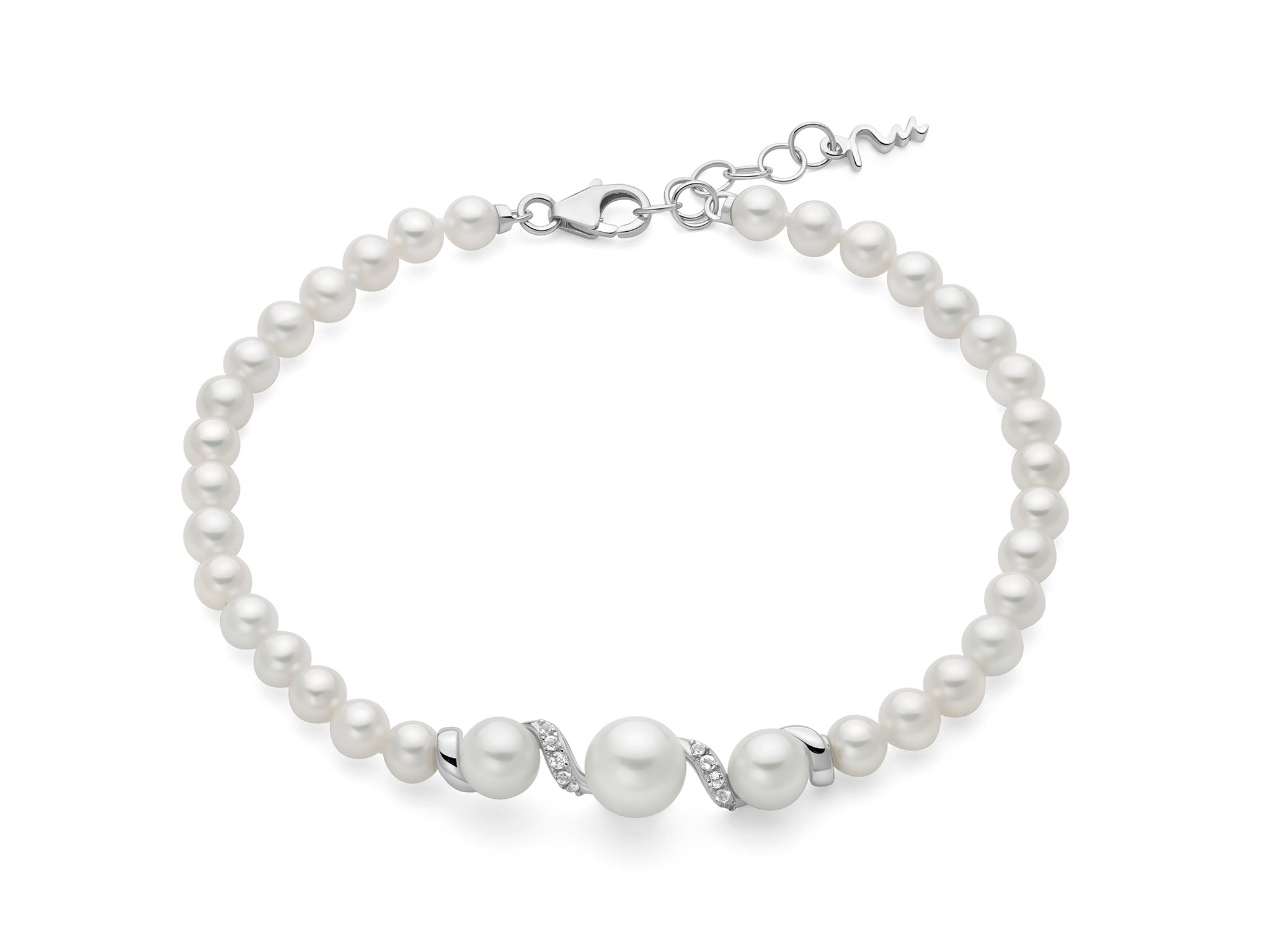 MILUNA | Bracciale di perle Eclissi con sinuosa lavorazione centrale in argento e topazi | PBR3798