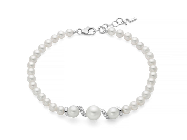 MILUNA | Bracciale di perle Eclissi con sinuosa lavorazione centrale in argento e topazi | PBR3798