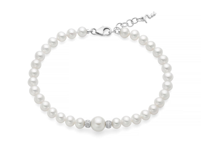 MILUNA | Bracciale di perle Oriente collezione Venere con boule in argento e topazi bianchi | PBR3804
