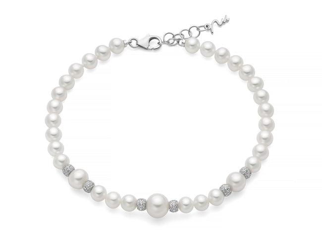 MILUNA | Bracciale di perle Oriente collezione Venere con sei boule in argento e topazi bianchi | PBR3805