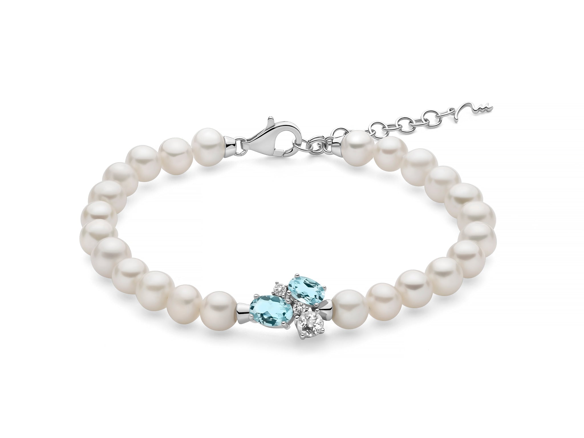 MILUNA | Bracciale di perle Oriente Celestia con due Gemma del Cielo e topazi bianchi | PBR3823