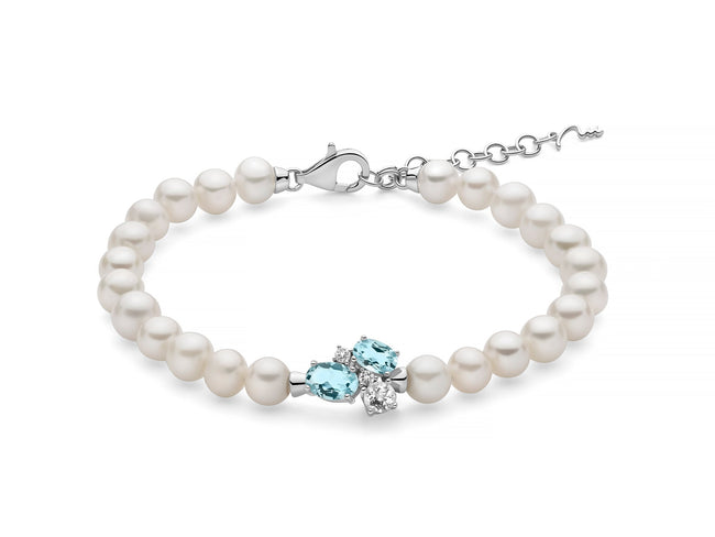 MILUNA | Bracciale di perle Oriente Celestia con due Gemma del Cielo e topazi bianchi | PBR3823