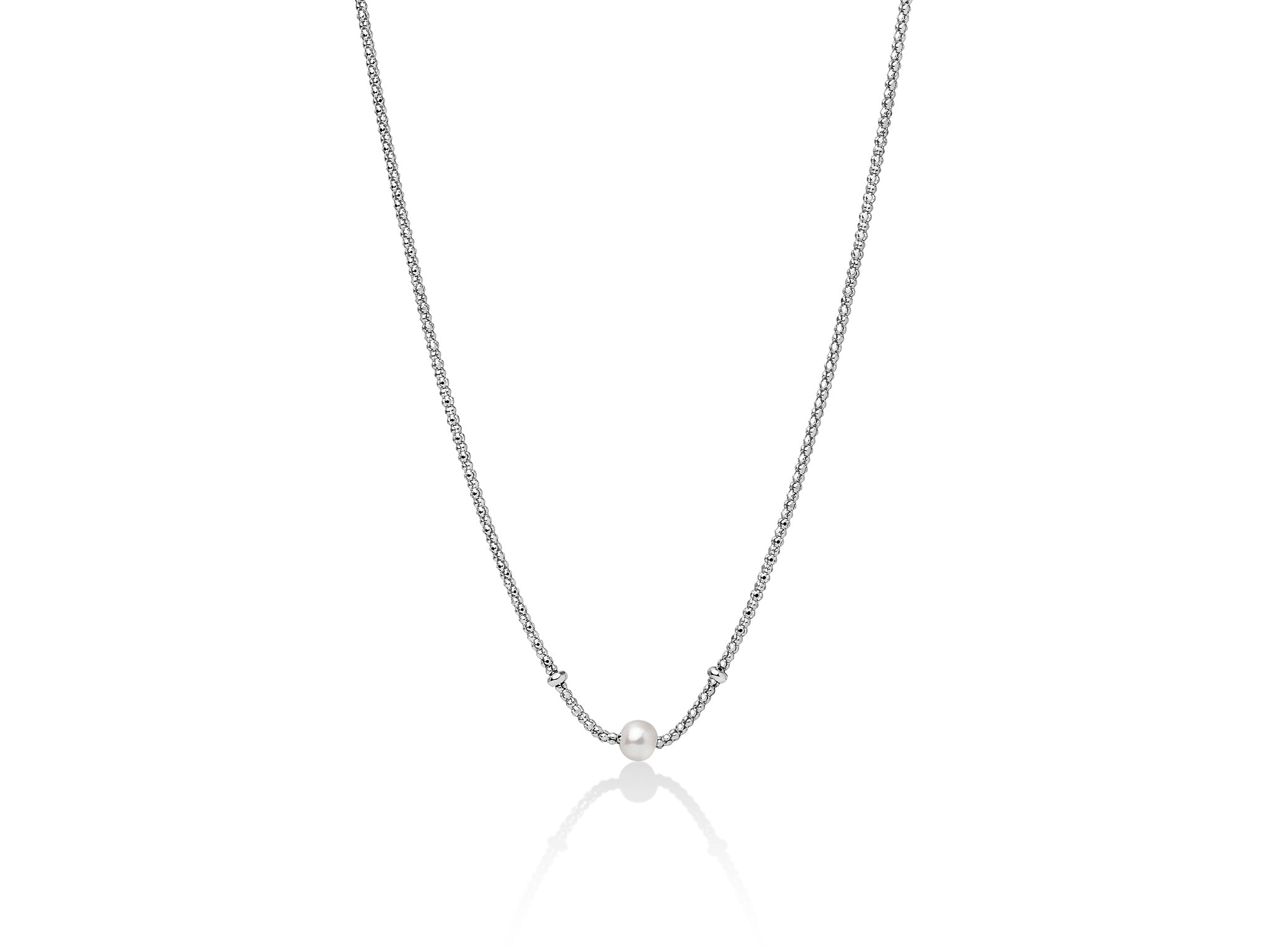 MILUNA | Collana con maglia coreana, in argento e perla centrale | PCL5797