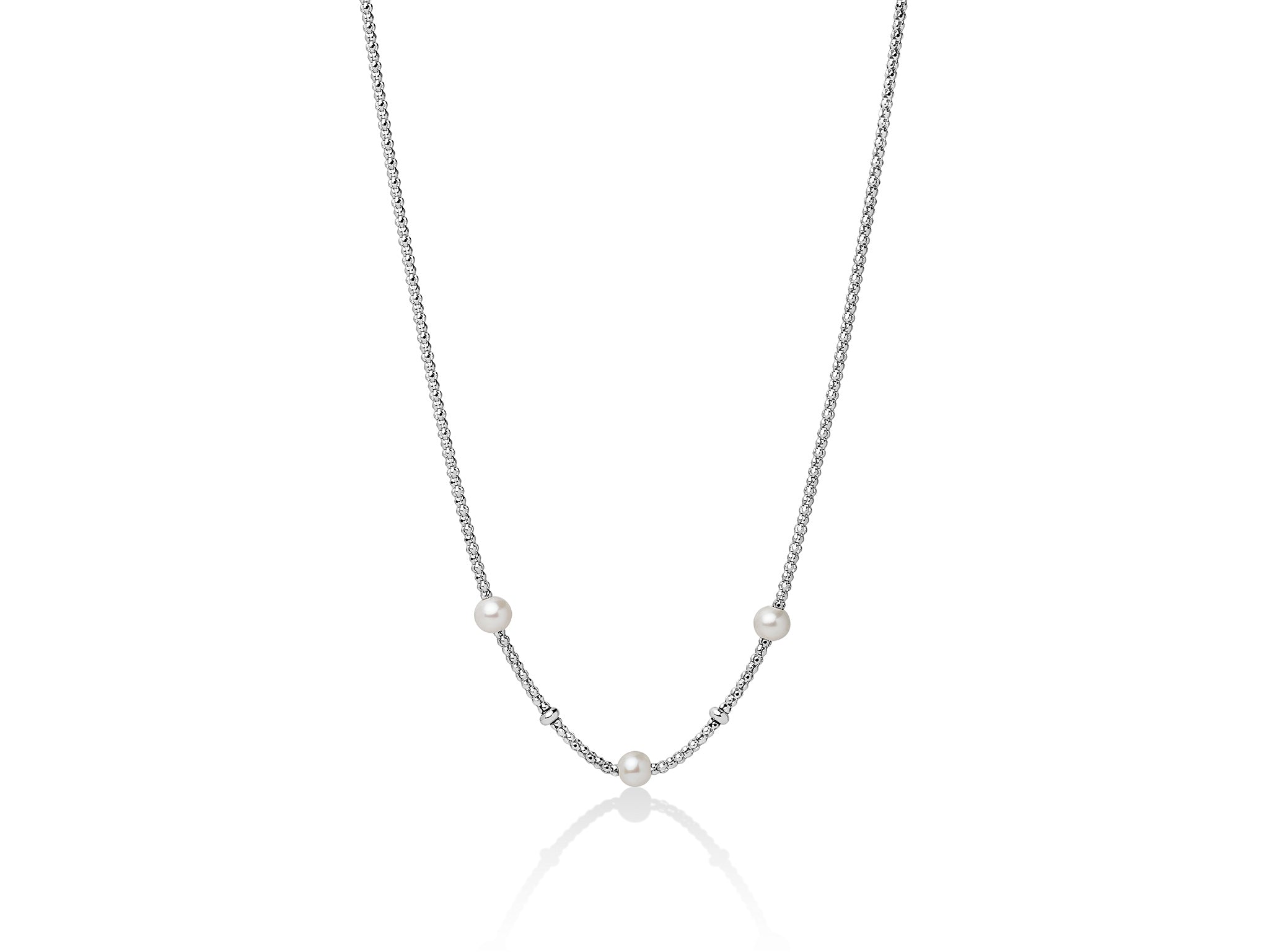 MILUNA | Collana con maglia coreana, in argento con tre perle | PCL5800