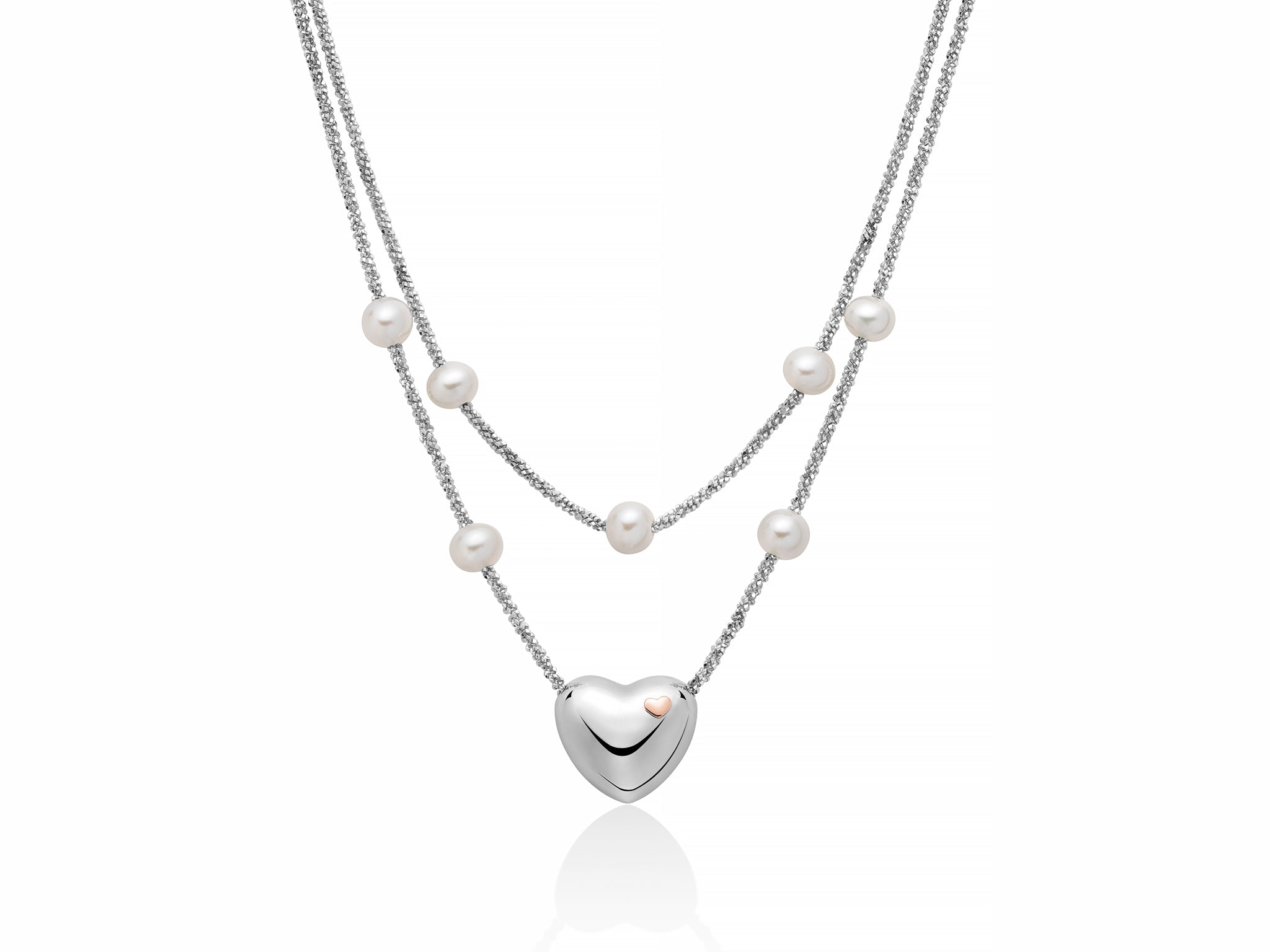 MILUNA | Collana a due fili con perle e cuore centrale | PCL6441
