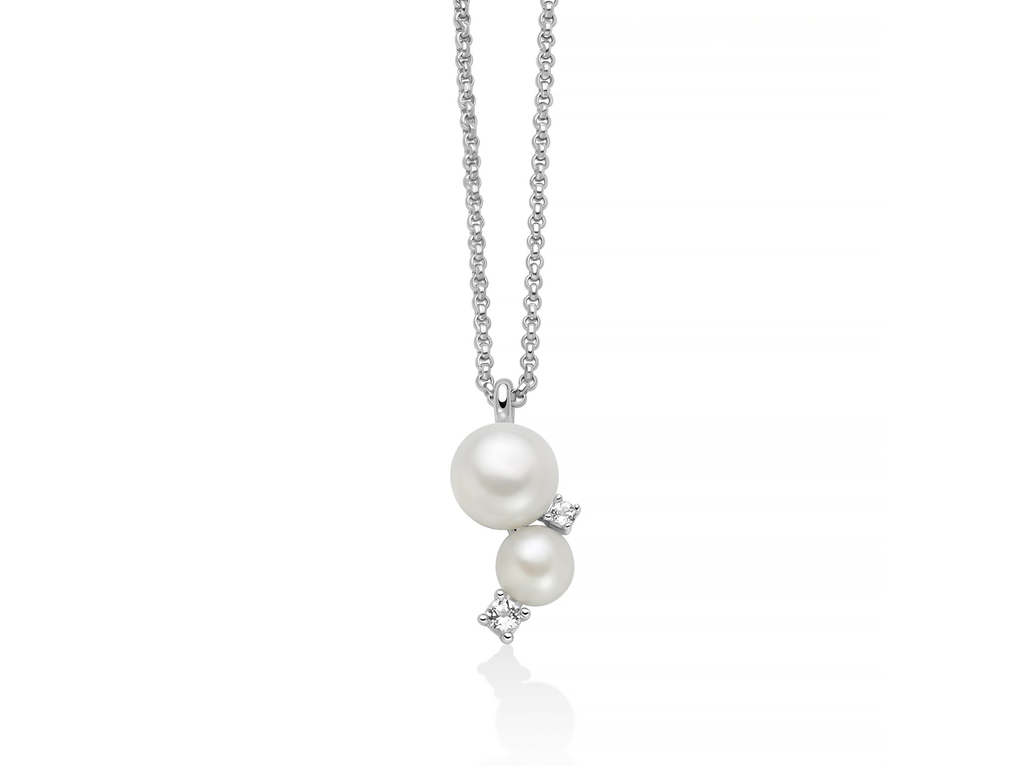 MILUNA | Collana Andromeda con pendente di due perle Oriente e topazi bianchi | PCL6795
