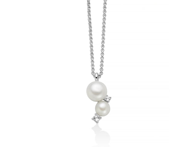 MILUNA | Collana Andromeda con pendente di due perle Oriente e topazi bianchi | PCL6795