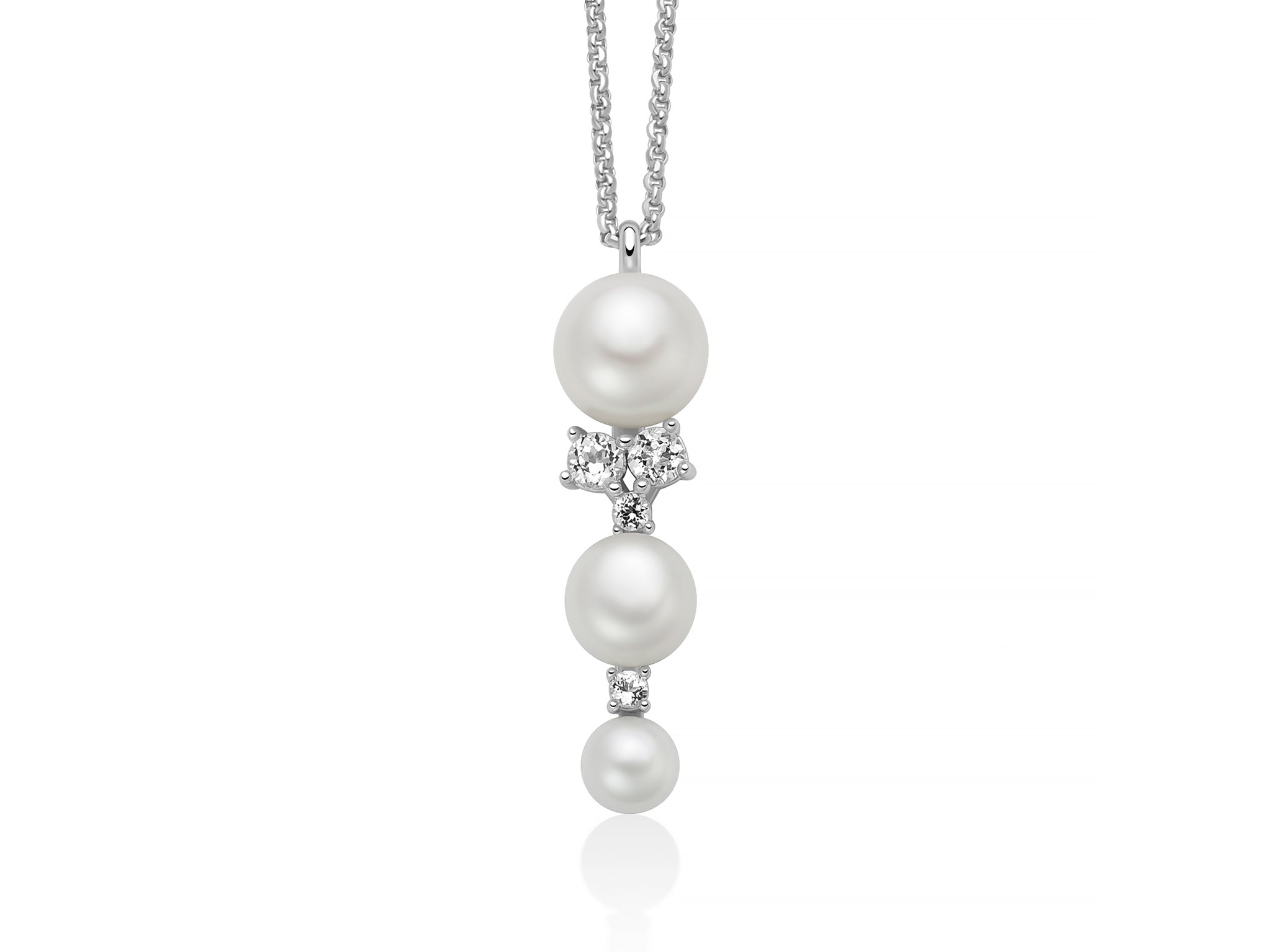 MILUNA | Collana Andromeda con pendente di quattro perle Oriente a scalare e topazi bianchi | PCL6799