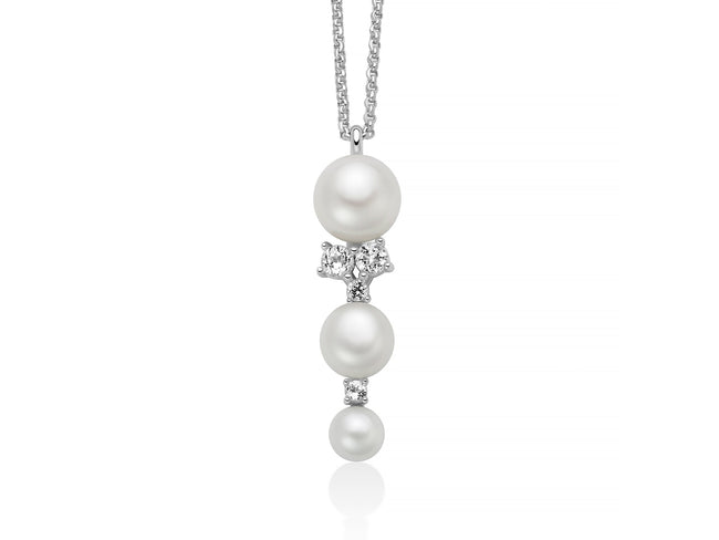 MILUNA | Collana Andromeda con pendente di quattro perle Oriente a scalare e topazi bianchi | PCL6799