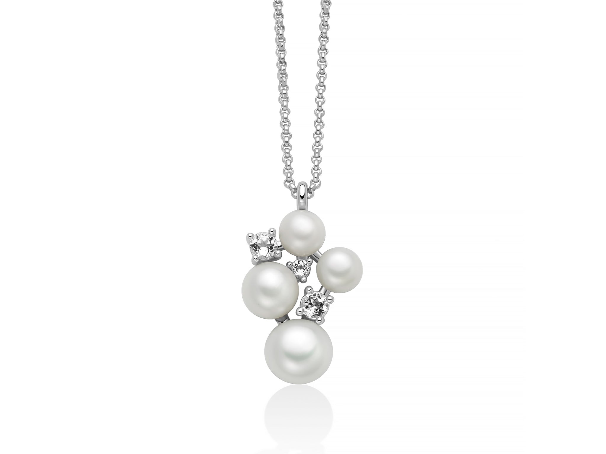 MILUNA | Collana Andromeda con pendente di quattro perle Oriente e topazi bianchi | PCL6800