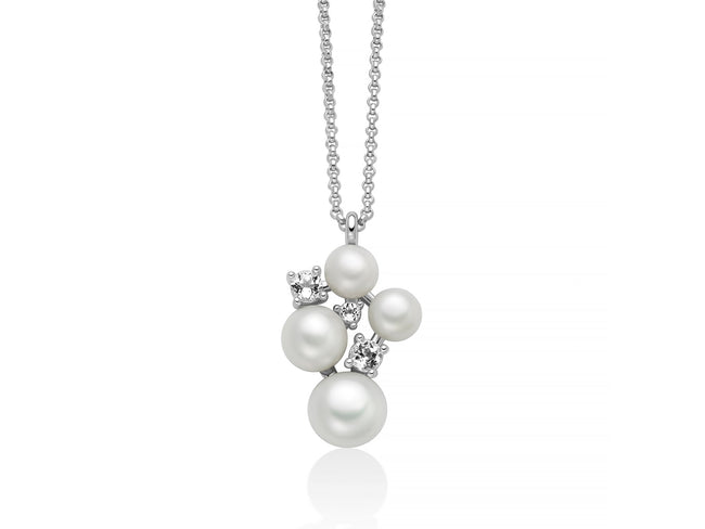 MILUNA | Collana Andromeda con pendente di quattro perle Oriente e topazi bianchi | PCL6800