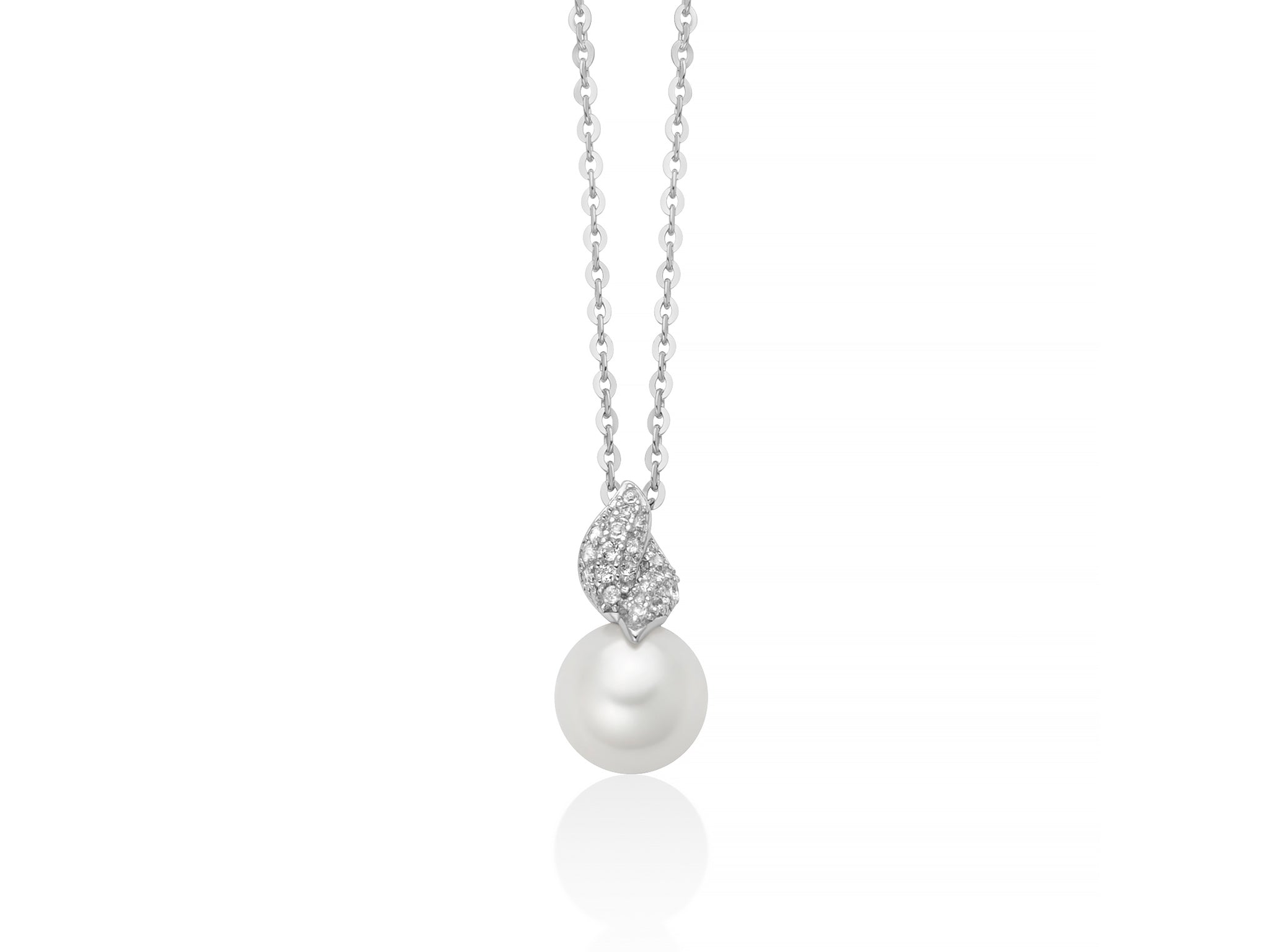 MILUNA | Collier Venere con perla Oriente e lavorazione in argento e topazi bianchi | PCL6865