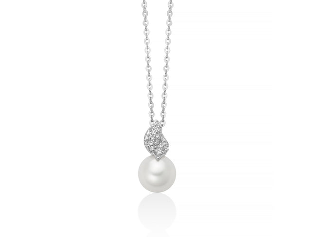MILUNA | Collier Venere con perla Oriente e lavorazione in argento e topazi bianchi | PCL6865