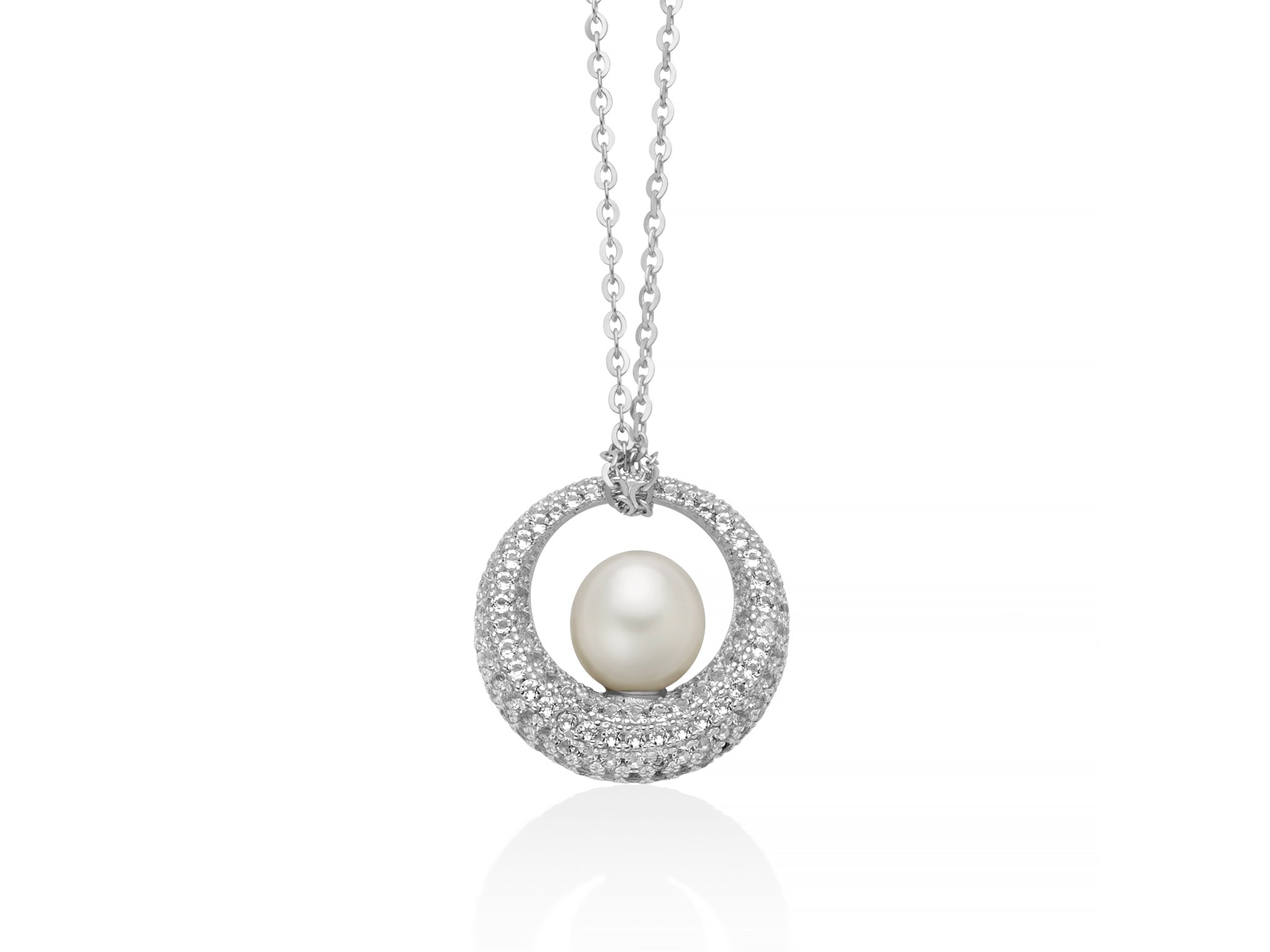 MILUNA | Collier Venere con pendente in argento, perla Oriente e pavé di topazi bianchi | PCL6870