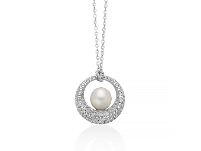 MILUNA | Collier Venere con pendente in argento, perla Oriente e pavé di topazi bianchi | PCL6870