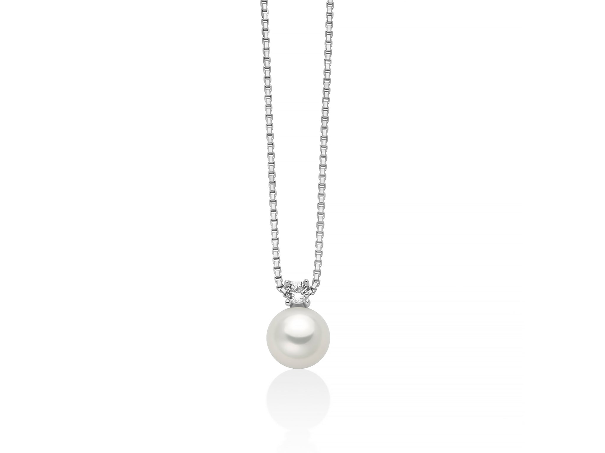 MILUNA | Collana Eva in argento con perla Oriente 6,5-7 mm illuminata da un topazio bianco | PCL6884