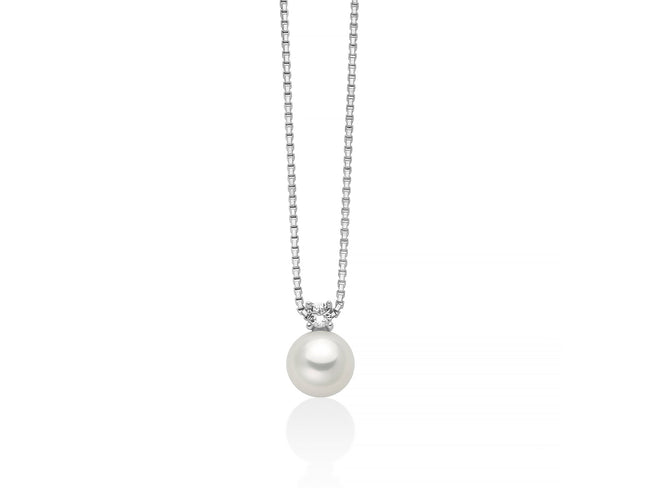 MILUNA | Collana Eva in argento con perla Oriente 6,5-7 mm illuminata da un topazio bianco | PCL6884