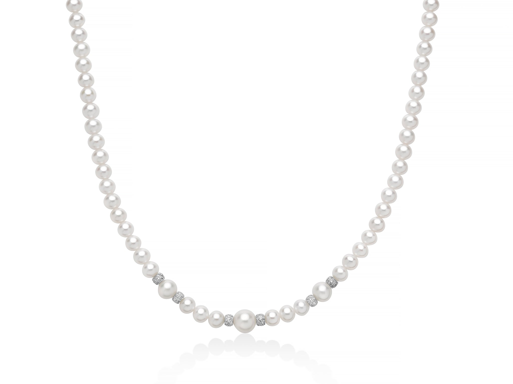 MILUNA | Collana di perle Oriente collezione Venere con sei boule in argento e topazi bianchi | PCL6898