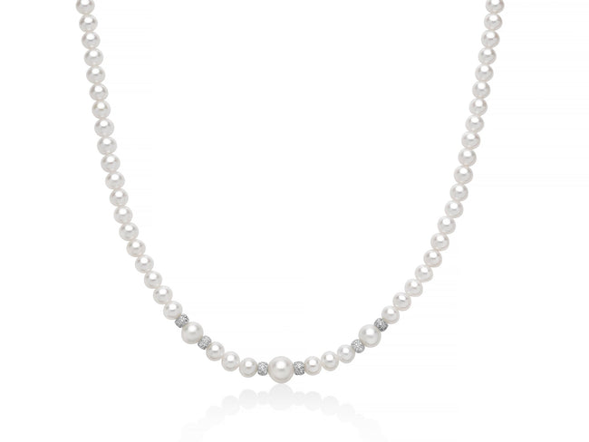 MILUNA | Collana di perle Oriente collezione Venere con sei boule in argento e topazi bianchi | PCL6898