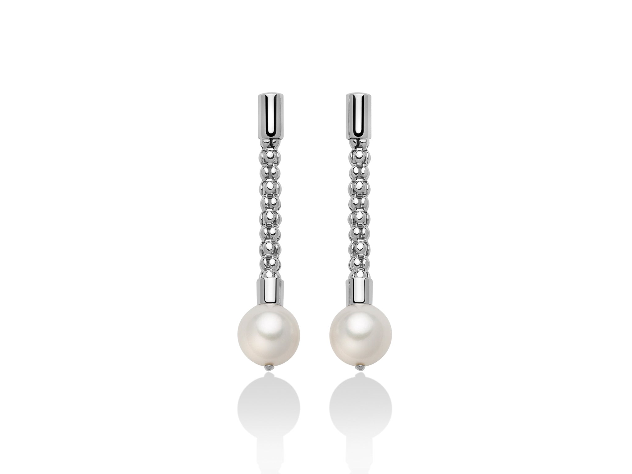 MILUNA | Orecchini pendenti con maglia coreana, in argento con perle | PER2409
