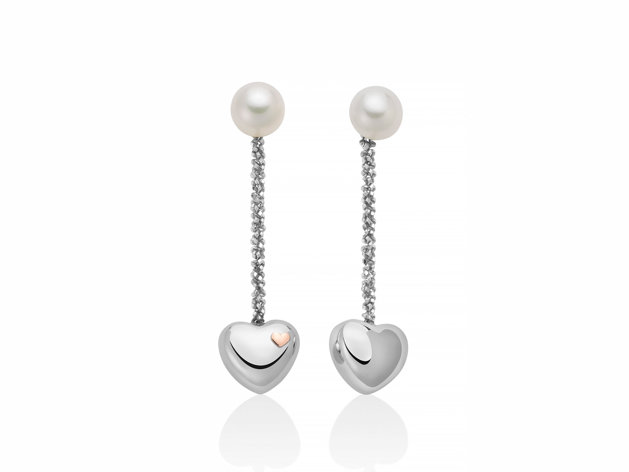MILUNA | Orecchini in argento, perle Oriente e cuore pendente | PER2678