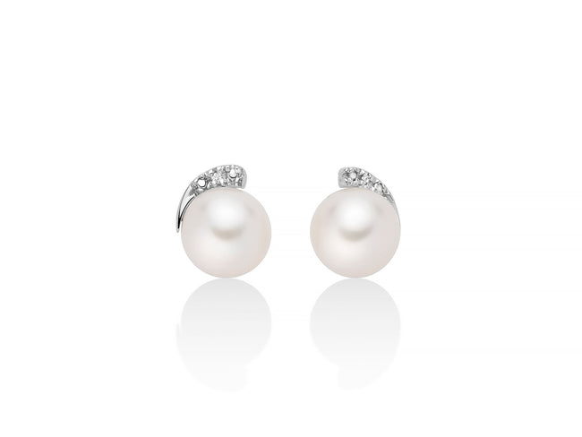 MILUNA | Orecchini di perla e diamante con dettaglio in oro bianco | PER2752