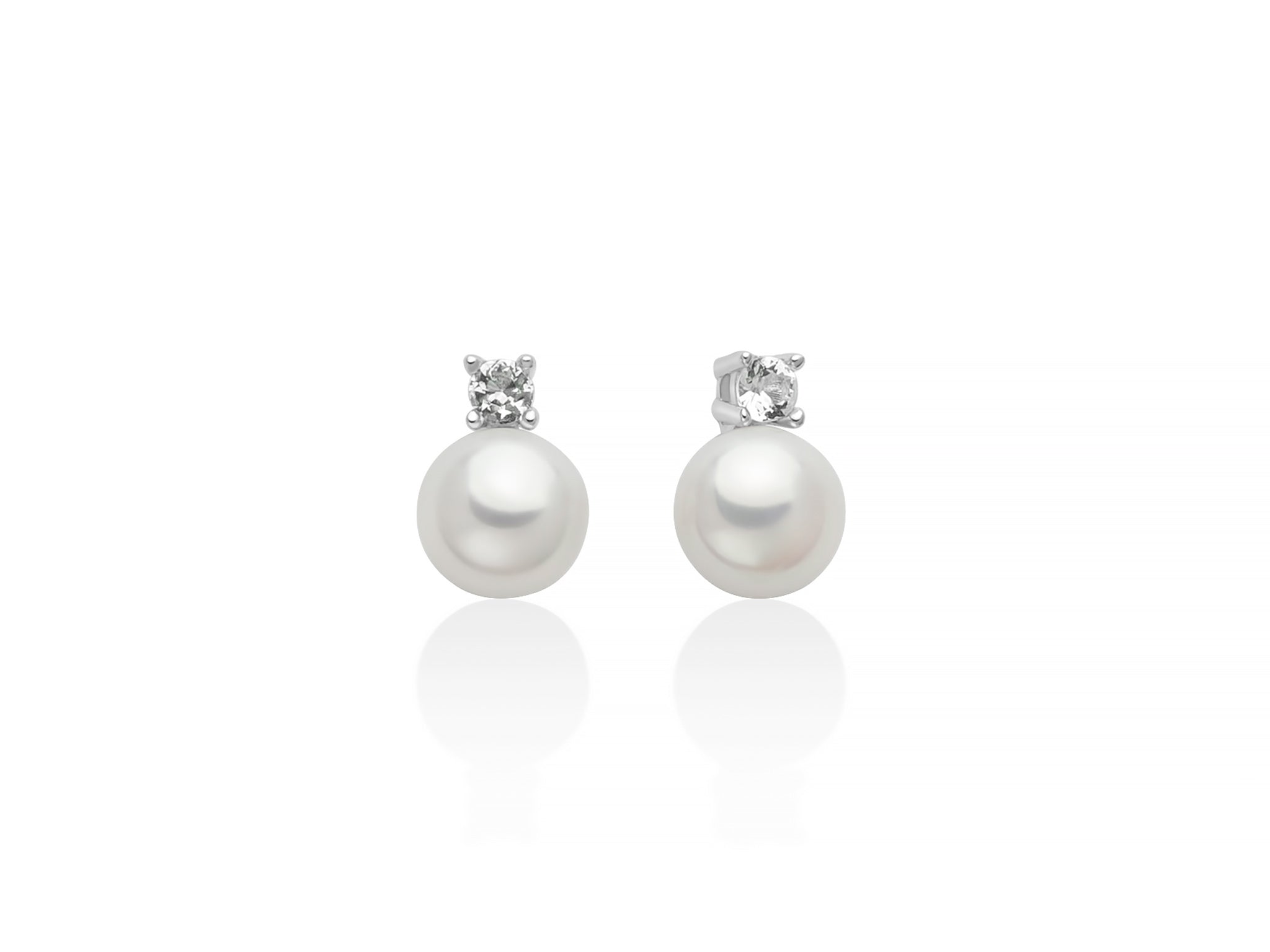 MILUNA | Orecchini Eva in argento con perla Oriente 6,5-7 mm illuminata da un topazio bianco | PER2944