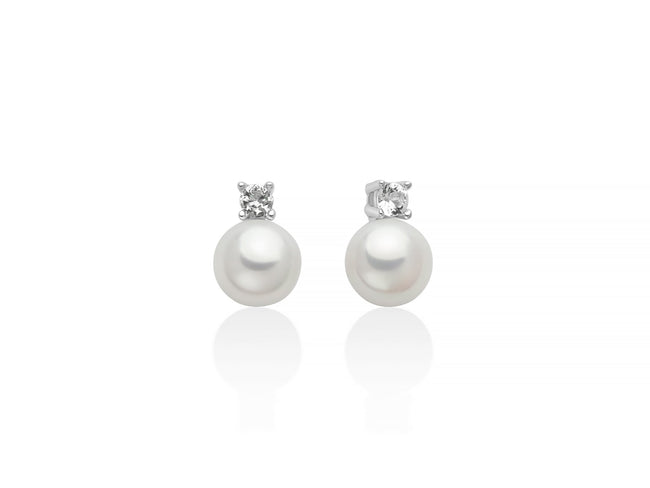 MILUNA | Orecchini Eva in argento con perla Oriente 6,5-7 mm illuminata da un topazio bianco | PER2944