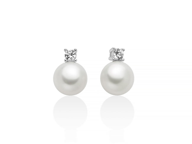 MILUNA | Orecchini Eva in argento con perla Oriente 8,5-9 mm illuminata da un topazio bianco | PER2946