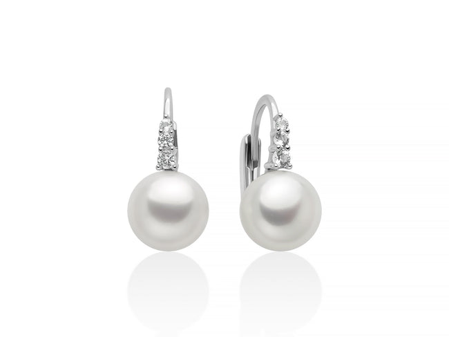 MILUNA | Orecchini Eva a monachella in argento con perle Oriente 8,5-9 mm e topazi bianchi | PER2948