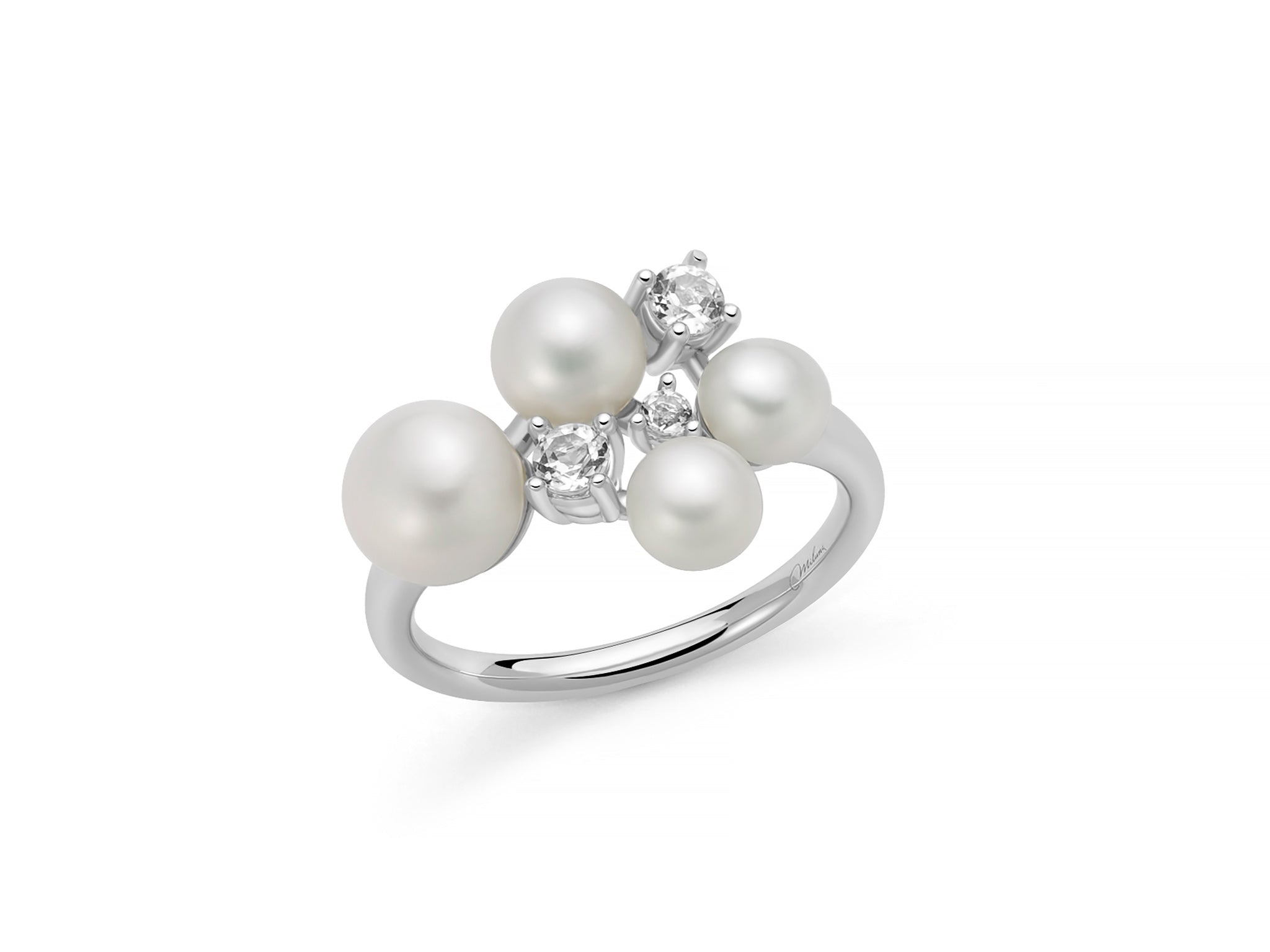 MILUNA | Anello Andromeda con quattro perle Oriente e topazi bianchi | PLI1740M16