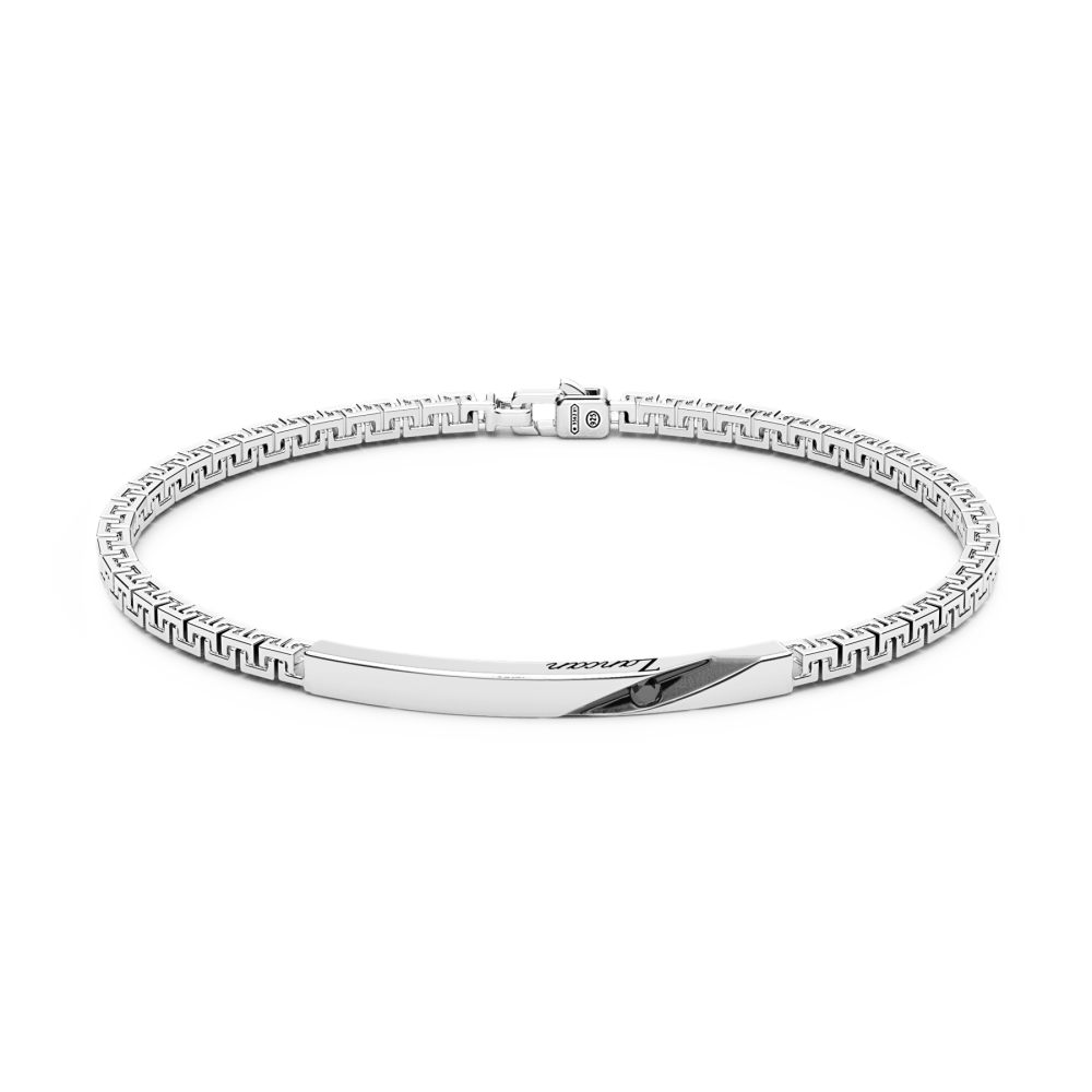 Zancan | Insignia 925 Bracciale in argento con targa e pietre nere | EXB818