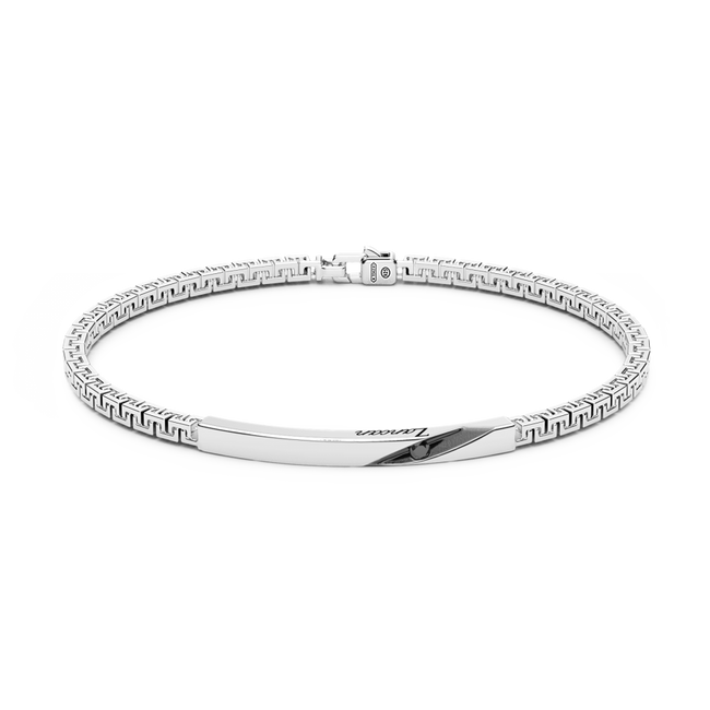 Zancan | Insignia 925 Bracciale in argento con targa e pietre nere | EXB818