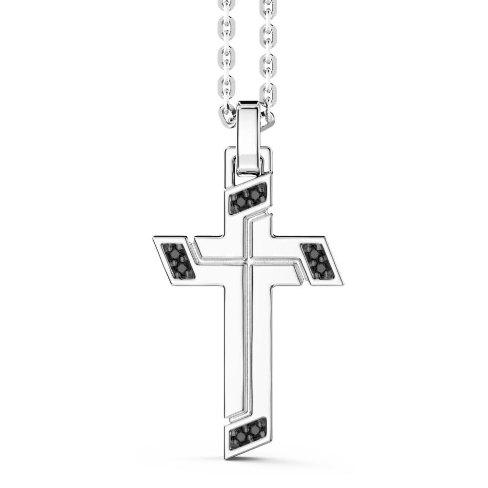 Zancan | Insignia 925 Collana in argento con pendente a croce e pietre nere | EXC488