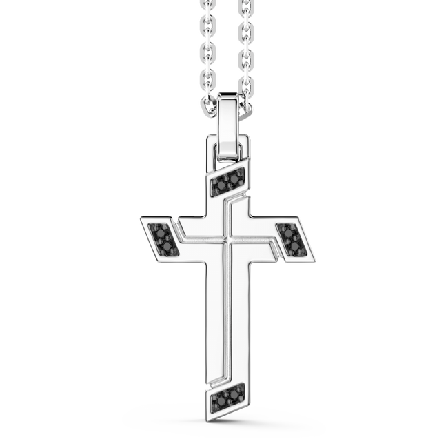 Zancan | Insignia 925 Collana in argento con pendente a croce e pietre nere | EXC488