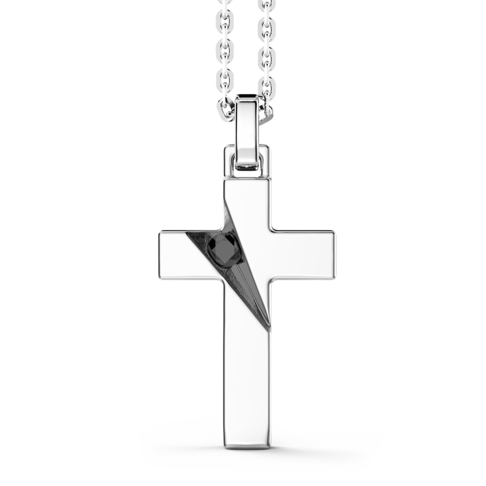 Zancan | Insignia 925 Collana in argento con pendente a croce e pietra nera | EXC541