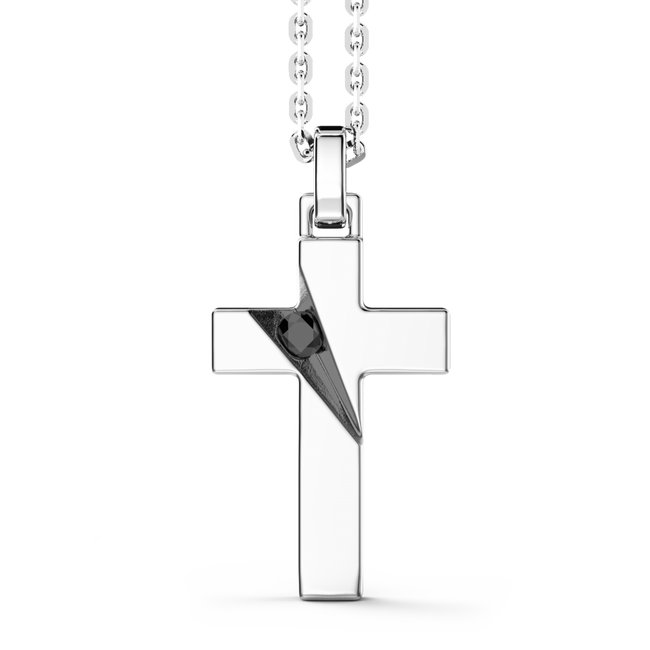 Zancan | Insignia 925 Collana in argento con pendente a croce e pietra nera | EXC541