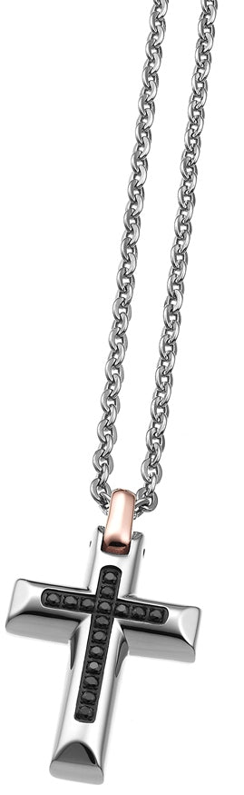 Zancan | Hi-Teck 1.0 Collana in acciaio con pendente a croce e pietre nere | EHC051