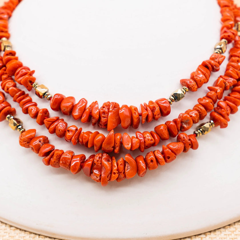 GEMMARIUM | Collana UNICA in Corallo Rosso, Pirite | CORCOLL060/3F