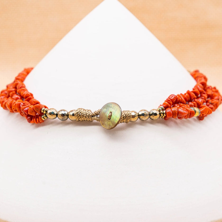 GEMMARIUM | Collana UNICA in Corallo Rosso, Pirite | CORCOLL060/3F