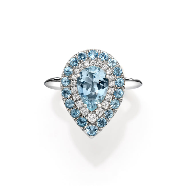 POLELLO | Anello platino acquamarina taglio goccia e diamanti | GOCCIAAN/1