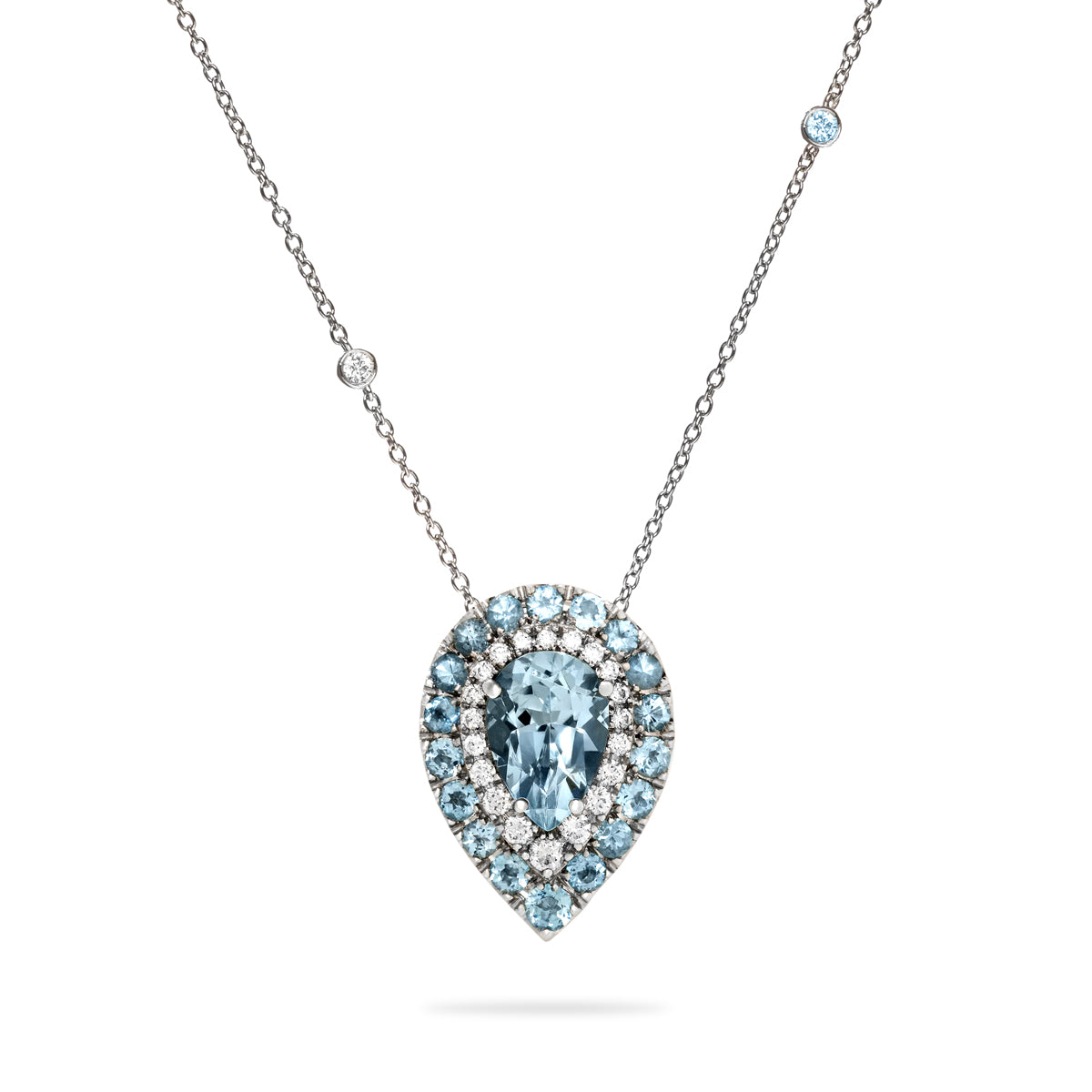 POLELLO | Girocollo platino acquamarina taglio goccia e diamanti | GOCCIACI/1