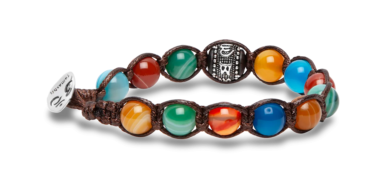 Tamashii® | Bracciale Ruota della Preghiera Agata Striata Colori Misti (8mm) | BHS1100-229
