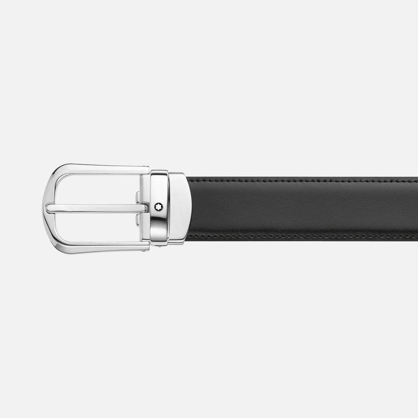 MONTBLANC | Cintura reversibile in pelle nera/marrone 30 mm con fibbia a ferro di cavallo | MB114412