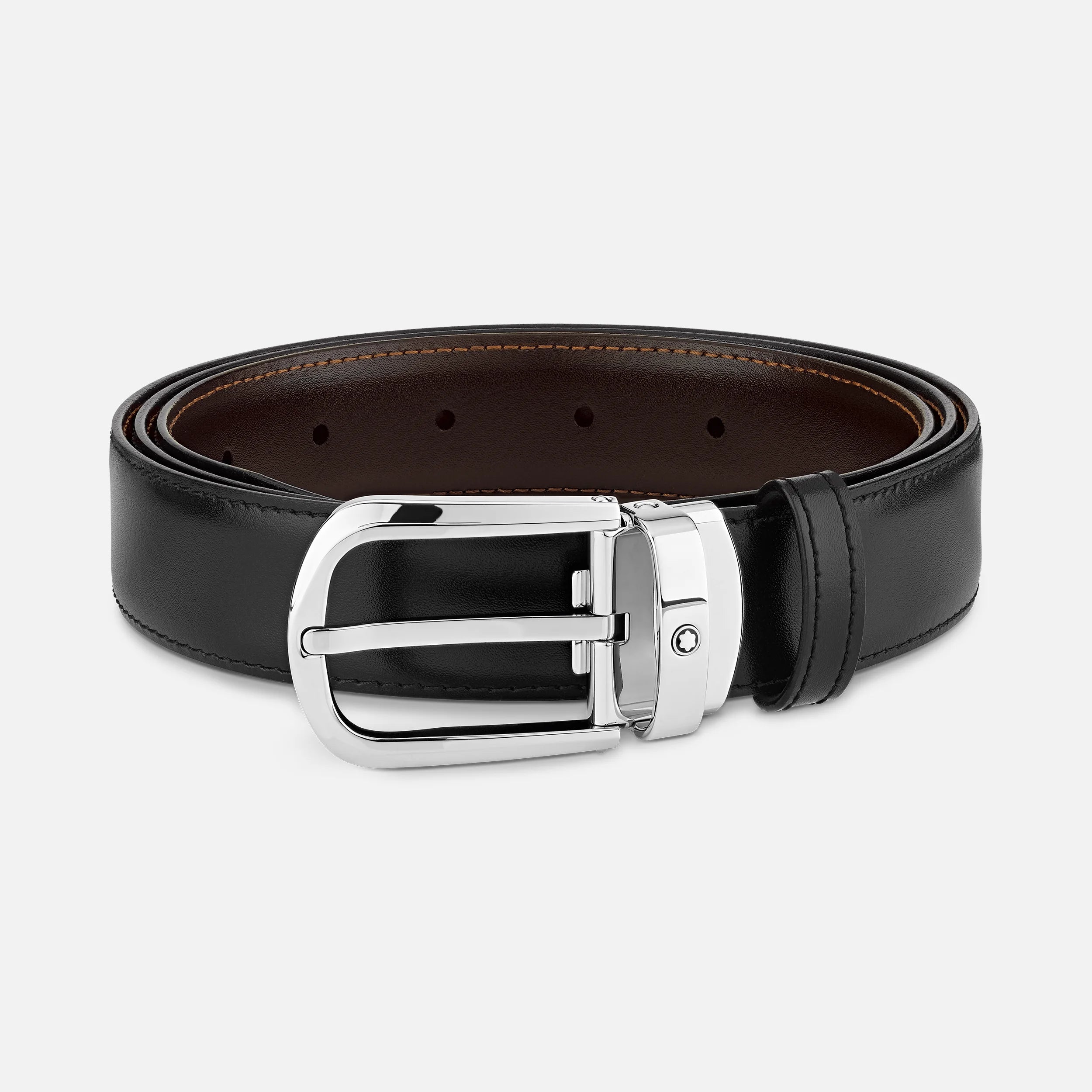 MONTBLANC | Cintura reversibile in pelle nera/marrone 30 mm con fibbia a ferro di cavallo | MB114412
