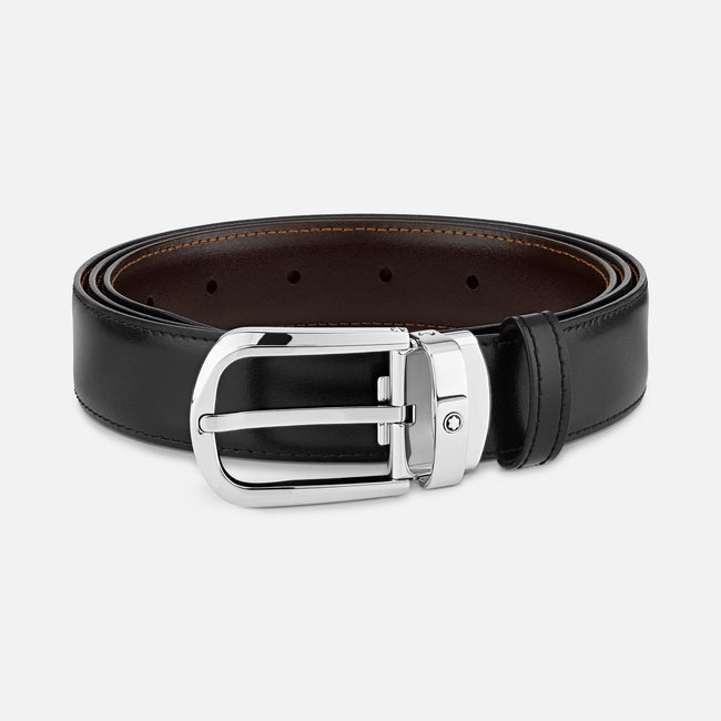 MONTBLANC | Cintura reversibile in pelle nera/marrone 30 mm con fibbia a ferro di cavallo | MB114412